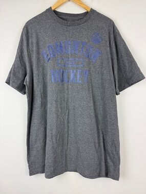 Fanatics Grey Edmonton Oilers Hockey Short Sleeve Tee with Blue Print